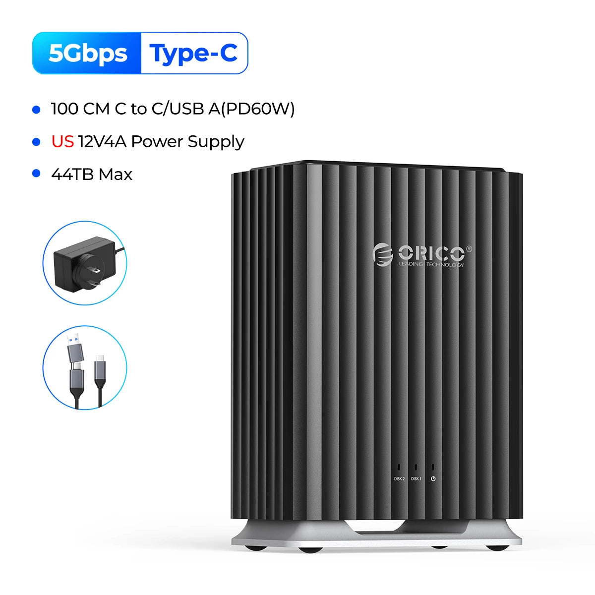 ORICO HDD Docking Station 2Bay 5Bay Type-C Personal Storage 12V 4A Power Supply Silent Design Strong Heat Dissipation 3.5"