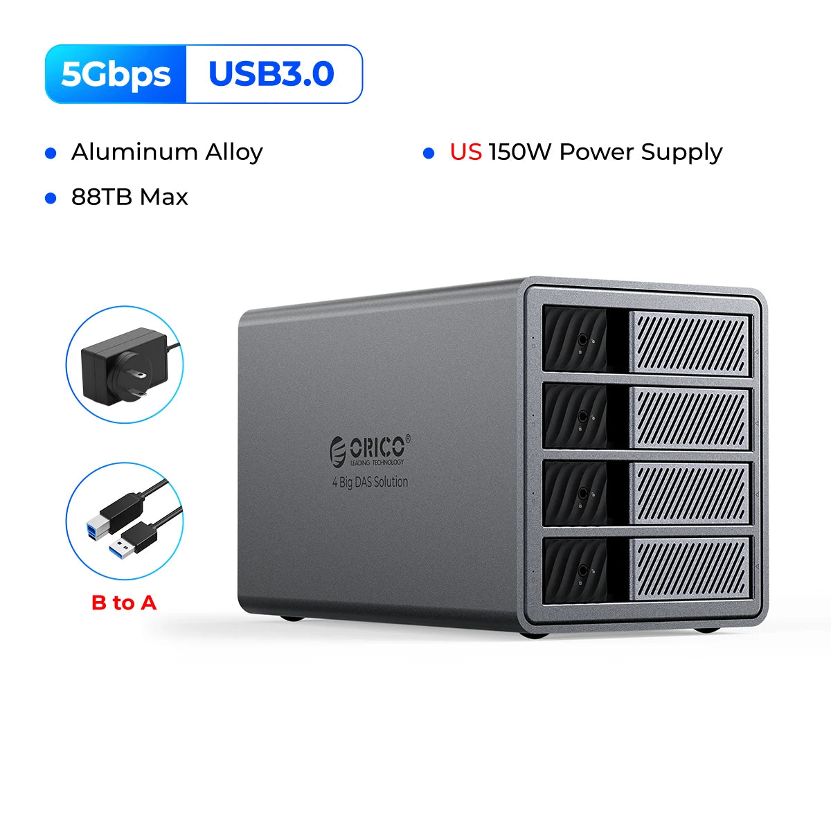 ORICO 3.5" USB 3.0 5Gbps HDD Docking Station 150W Power With Cooling Fan for Professional 5Bay DAS Solution (ProRAID)Series