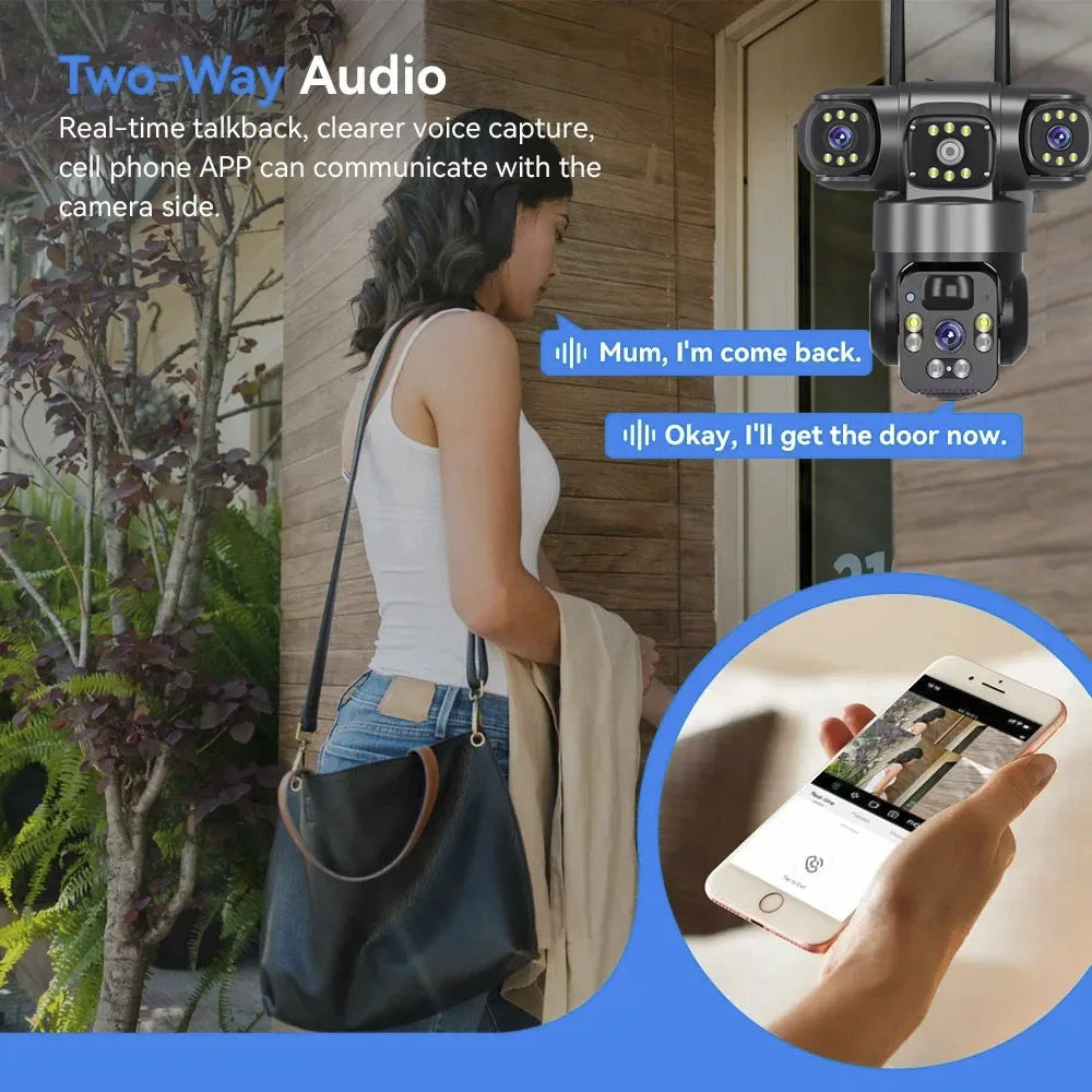 Solar Camera 4G SIM Outdoor Dual Lens Three Screens Webcam PIR Human Detect CCTV Security Video Battery PTZ IP Camara