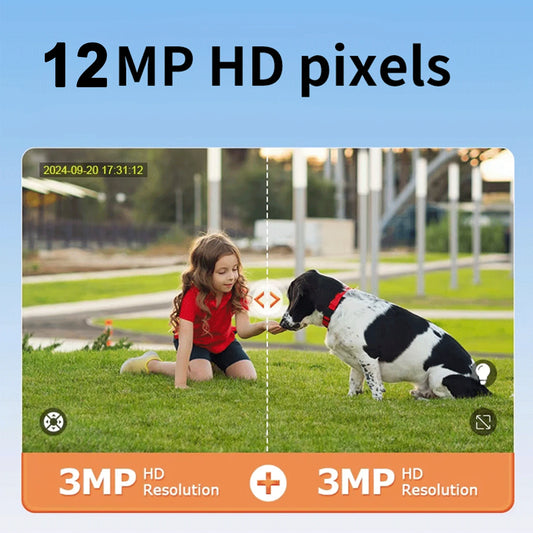 Solar Camera 4G Outdoor Dual Lens 12MP 4K IP Camara With Solar Panel CCTV Security Built in Battery PIR Motion Detection Cam