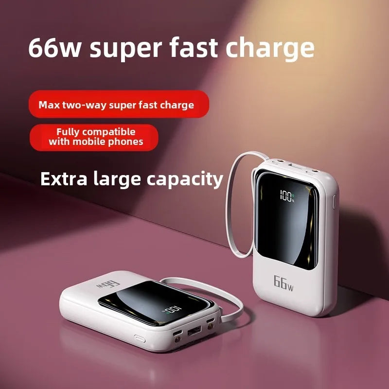 66W Fast Charging Mini Comes with Line Power Bank 20000 MAh Large Capacity Fast Charging Portable Mobile Power Supply for Xiaomi