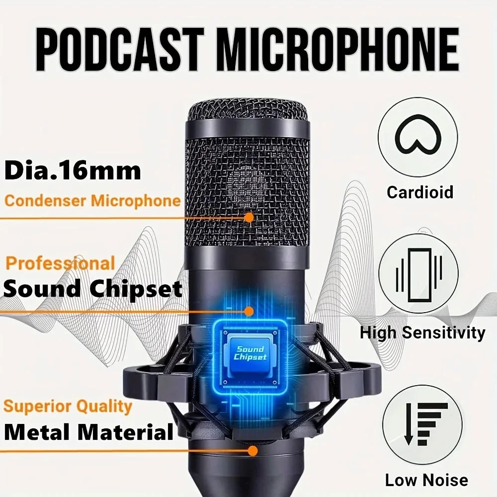Podcast Equipment Bundle with BM800 Condenser Microphone and V8S Sound Card Podcast Equipment for Gaming Music Recording