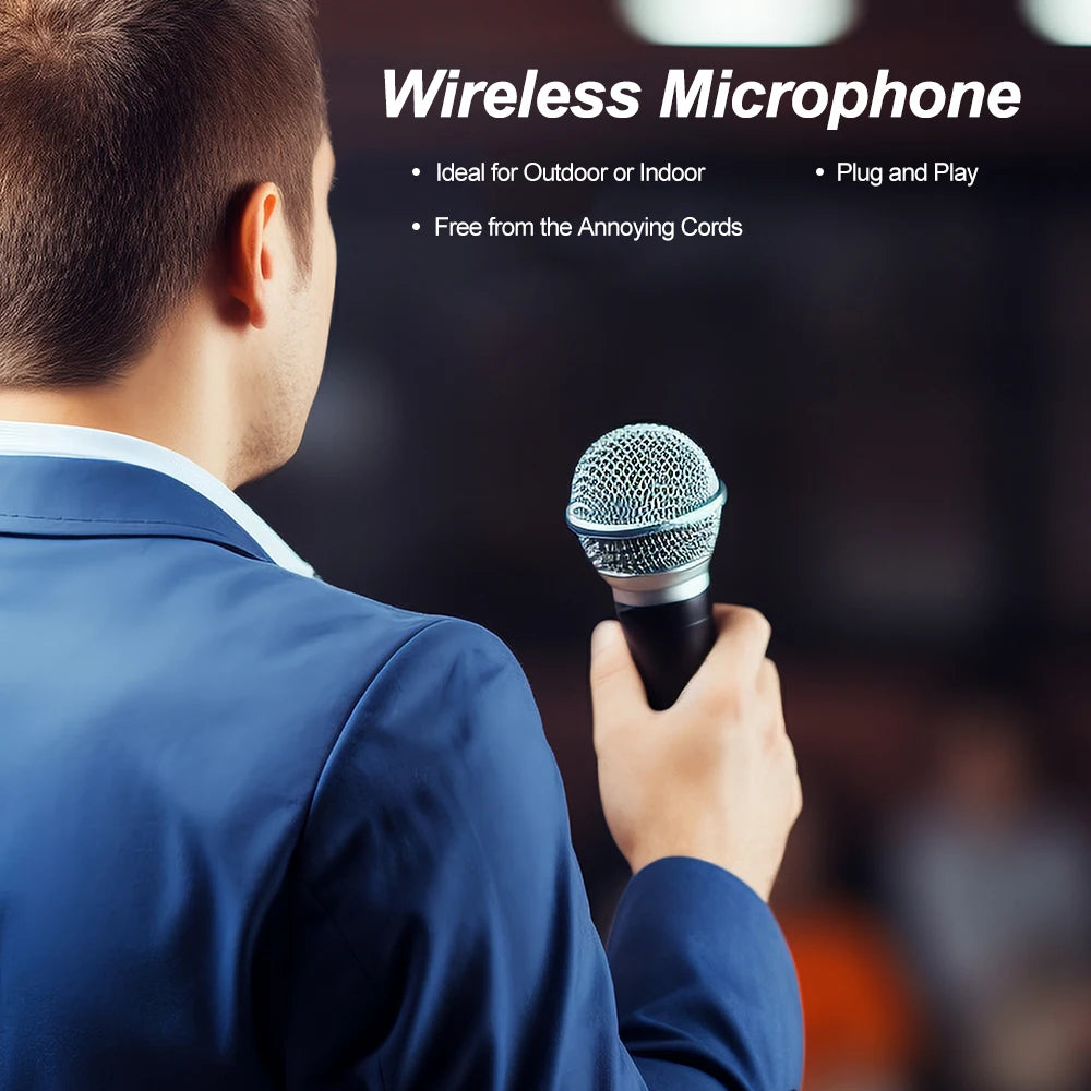 Wireless Microphone UHF Fixed Frequency 2 Channels Handheld Mic Micphone For Party Karaoke Professional Church Show Meeting