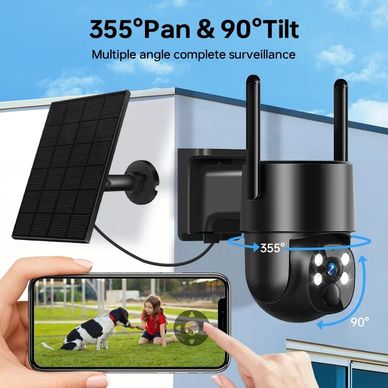 Wireless Solar Camera Outdoor 4MP HD Wireless Security CCTV Waterproof Night Vision PIR Human Detection PTZ with Solar Panel