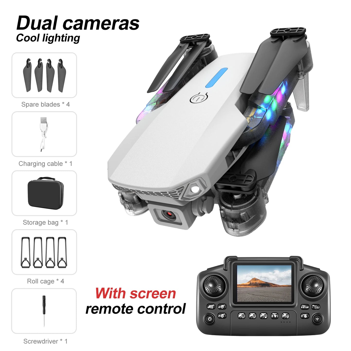 New E88D Screen RC Drone 4K Dual Camera 2.4G Remote Control Quadcopter Toys Optical Flow Localization One-button Take-off Drones