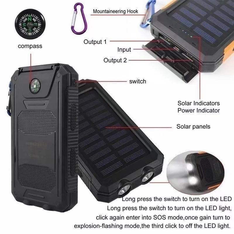 50000mAh Solar Power Bank Portable Charging Poverbank External Battery Charger Strong Light LDE for All Smartphones For Xiaomi
