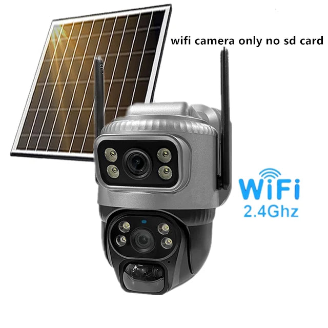Solar Camera wifi 8MP Solar CCTV Outdoor Dual Lens Waterproof Low Power IP Security Camera Auto Tracking Wireless Security