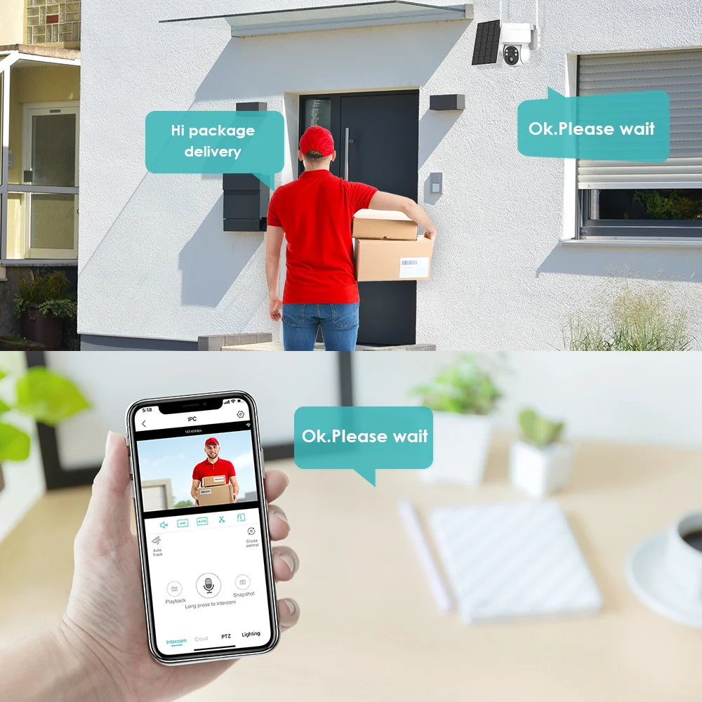Solar Camera Wifi Outdoor 4MP 2K HD PIR Human Detect CCTV Security Surveillance With Solar Panel Type-C 7800mAh PTZ IP Camera