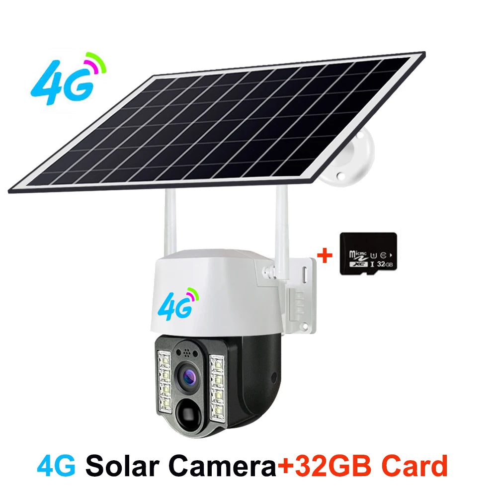 4G Sim Solar Camera Outdoor Wireless IP Camara Low Powered Battery PIR Motion Detection Waterproof CCTV Home Security Protection