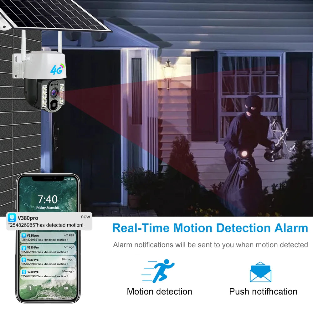 4G Sim Solar Camera Outdoor Wireless IP Camara Low Powered Battery PIR Motion Detection Waterproof CCTV Home Security Protection