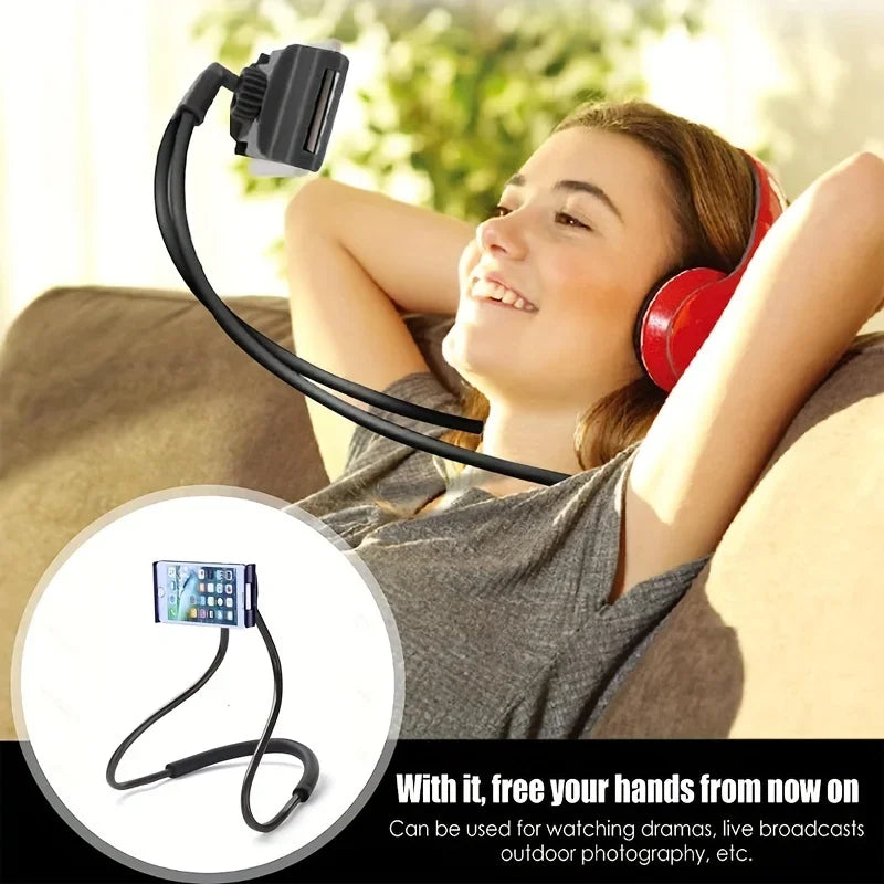 Multifunctional Bedside Lazy Neck Universal Mobile Phone Holder Extendable Neck Hanging Selfie Stick Rack Adjustable 360°Free
