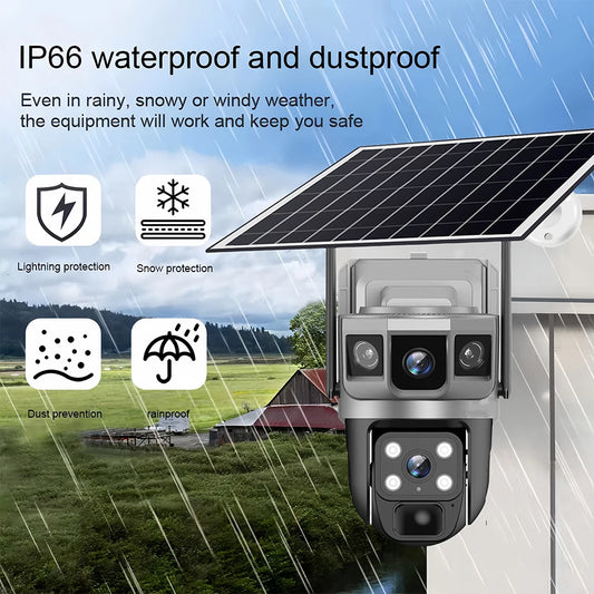 Solar Camera 4G SIM Card WiFi Wireless Network 360 IP 8MP 4K HD CCTV Battery Dual Lens Outdoor Smart Home Security Surveillance