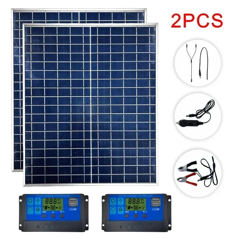1000W Solar Panel Kit 12V Polycrystalline Portable Outdoor Rechargeable Solar Generator Complete Power Cell Home System