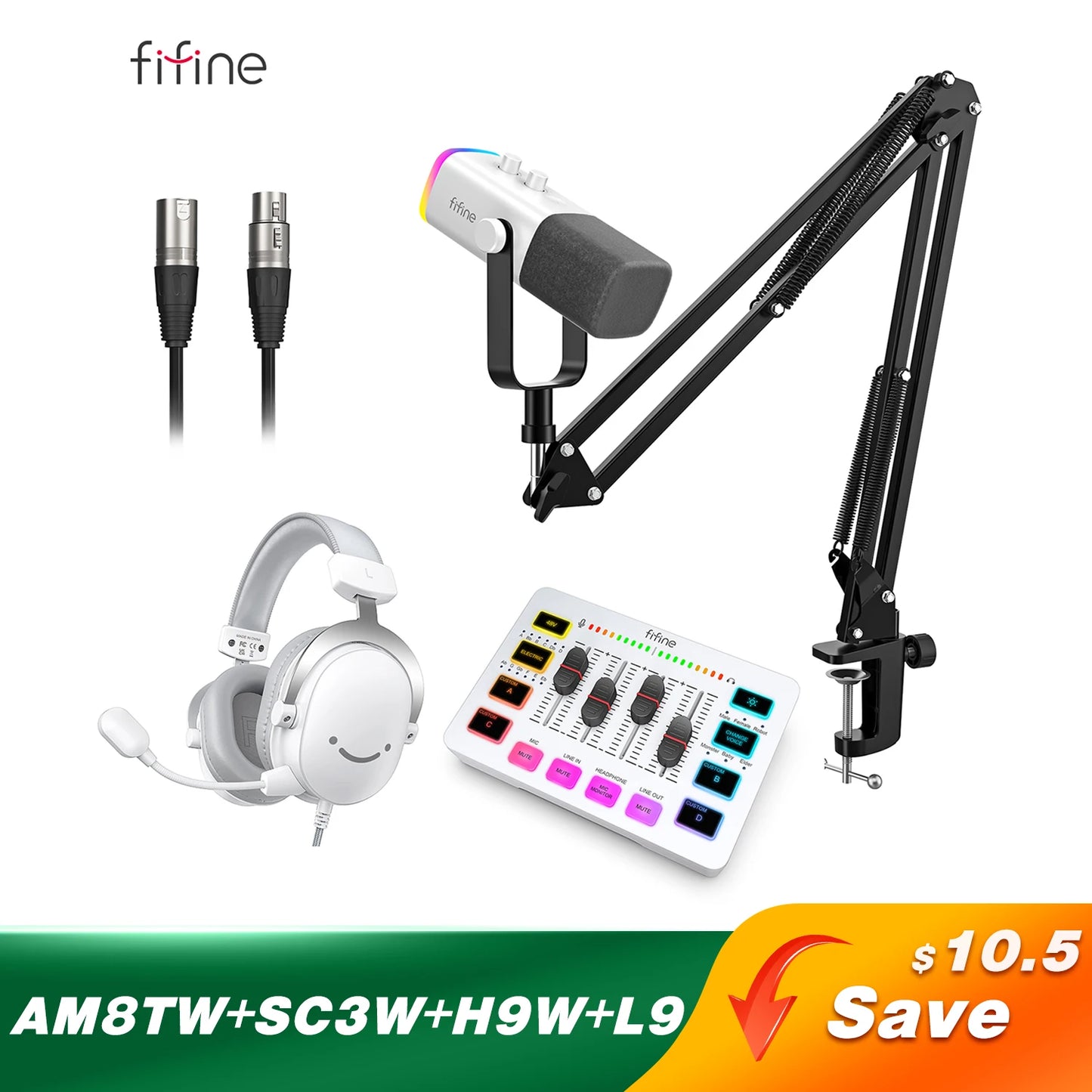 FIFINE Gaming Audio Set Microphone/Mixer/Headset for Streaming Podcasting,Podcast Set for Youtube/OBS/Tiktok/X/VK - AM8/H9/SC3