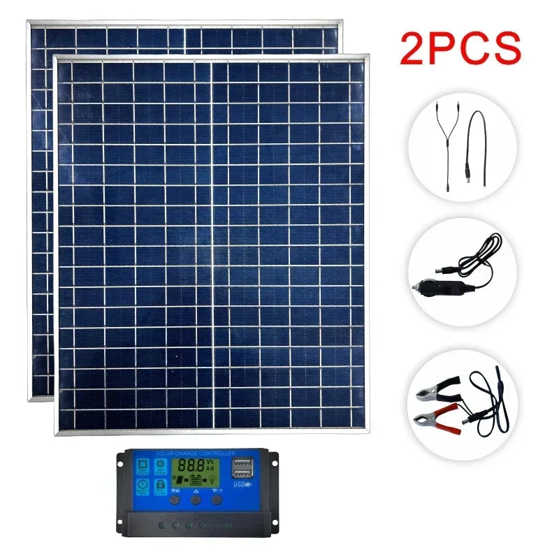 1000W Solar Panel Kit 12V Polycrystalline Portable Outdoor Rechargeable Solar Generator Complete Power Cell Home System