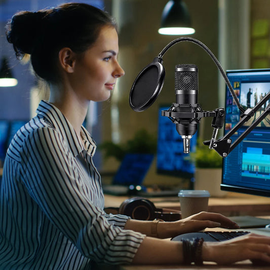 BM800 V8s Podcast Equipment Metal Shock Mount Podcast Microphone Bundle Double-Layer Pop Filter for Recording Live Streaming