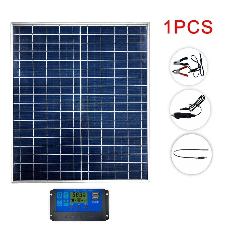 1000W Solar Panel Kit 12V Polycrystalline Portable Outdoor Rechargeable Solar Generator Complete Power Cell Home System