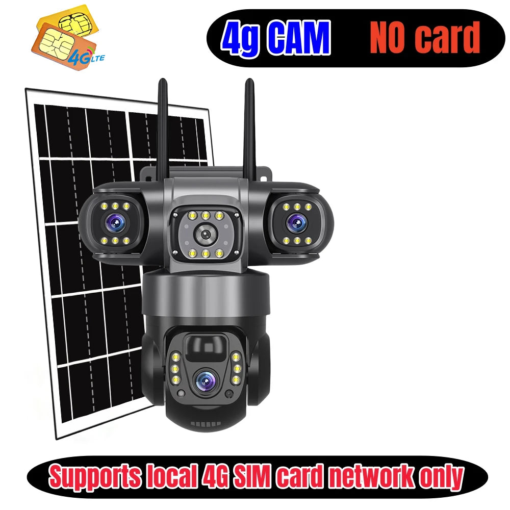 4G Solar Camera Outdoor Triple Lens Triple Screen 6K 12MP Auto Tracking IP Camera CCTV Audio Video PTZ Surveillance WIFI Camera