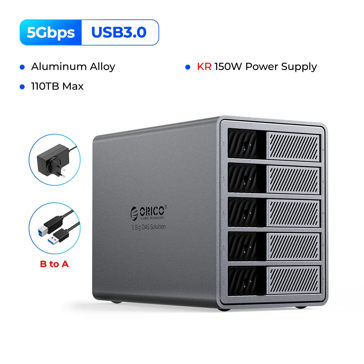 ORICO 3.5" USB 3.0 5Gbps HDD Docking Station 150W Power With Cooling Fan for Professional 5Bay DAS Solution (ProRAID)Series