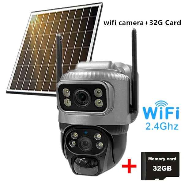 Solar Camera wifi 8MP Solar CCTV Outdoor Dual Lens Waterproof Low Power IP Security Camera Auto Tracking Wireless Security
