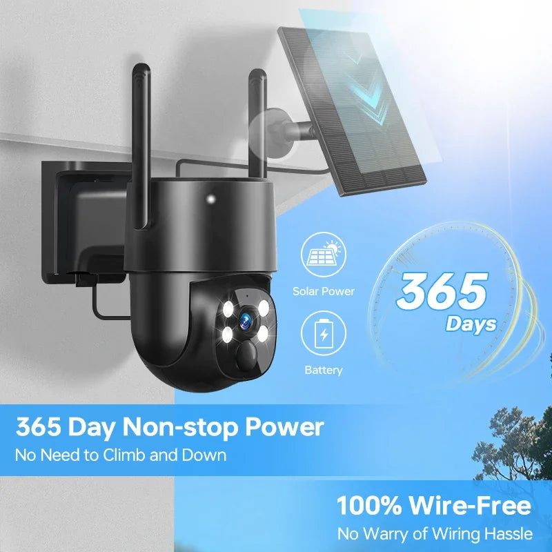 Wireless Solar Camera Outdoor 4MP HD Wireless Security CCTV Waterproof Night Vision PIR Human Detection PTZ with Solar Panel