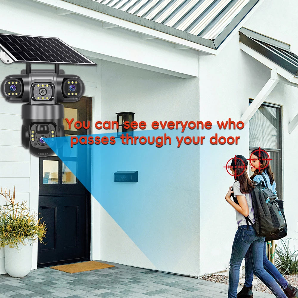 4G Solar Camera Outdoor Triple Lens Triple Screen 6K 12MP Auto Tracking IP Camera CCTV Audio Video PTZ Surveillance WIFI Camera