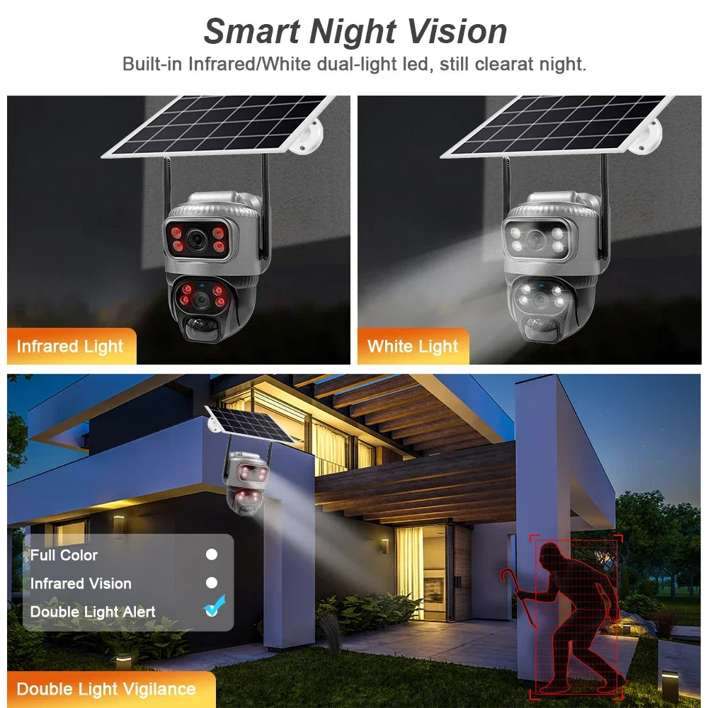 Solar Camera wifi 8MP Solar CCTV Outdoor Dual Lens Waterproof Low Power IP Security Camera Auto Tracking Wireless Security