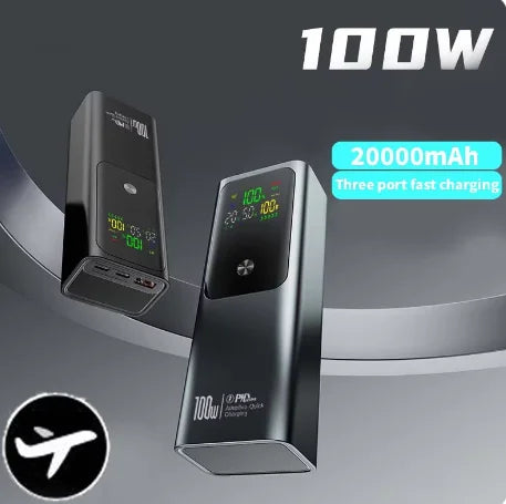 80000mAh Large-capacity Portable Color Screen Power Bank PD 100W Super Fast Charging is suitable For Mobile phones and laptops