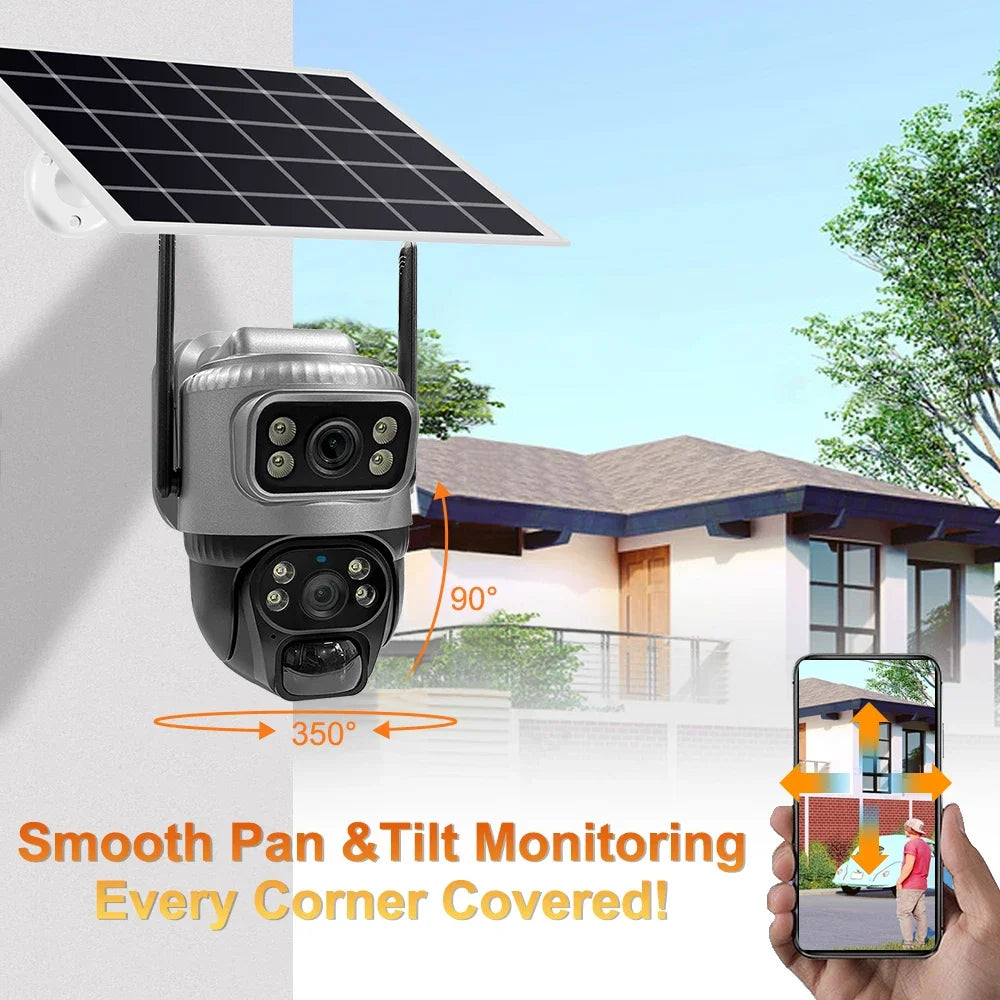 Solar Camera wifi 8MP Solar CCTV Outdoor Dual Lens Waterproof Low Power IP Security Camera Auto Tracking Wireless Security