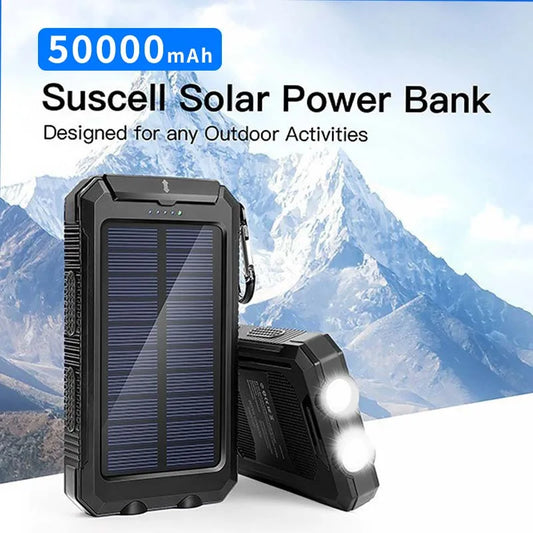 50000mAh Solar Power Bank Portable Charging Poverbank External Battery Charger Strong Light LDE for All Smartphones For Xiaomi