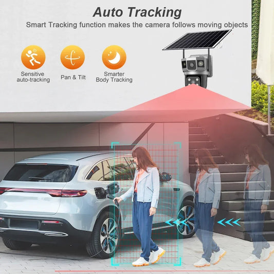 Solar Camera 4G Sim Outdoor Camera Triple Screen 12MP 6K IP Solar Panel CCTV Security Built-in Battery PIR Camera