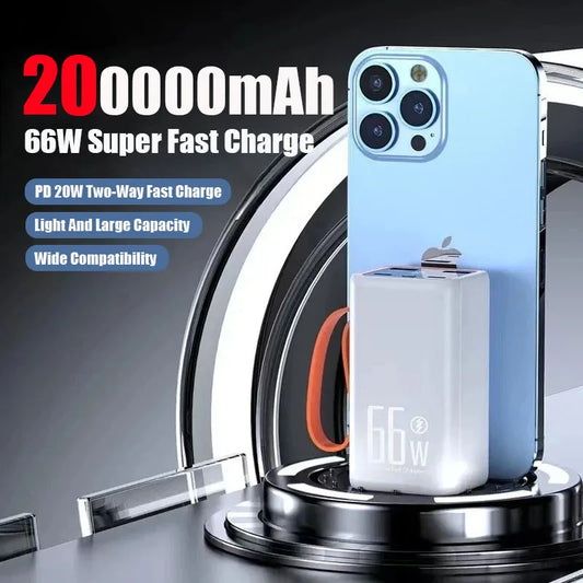 200000mAh Handheld Large Capacity Power Bank Supports 66W Fast Charging Suitable For Outdoor Camping And Mobile Phone Charging