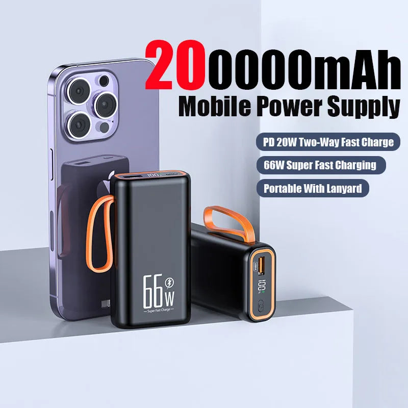 200000mAh Handheld Large Capacity Power Bank Supports 66W Fast Charging Suitable For Outdoor Camping And Mobile Phone Charging