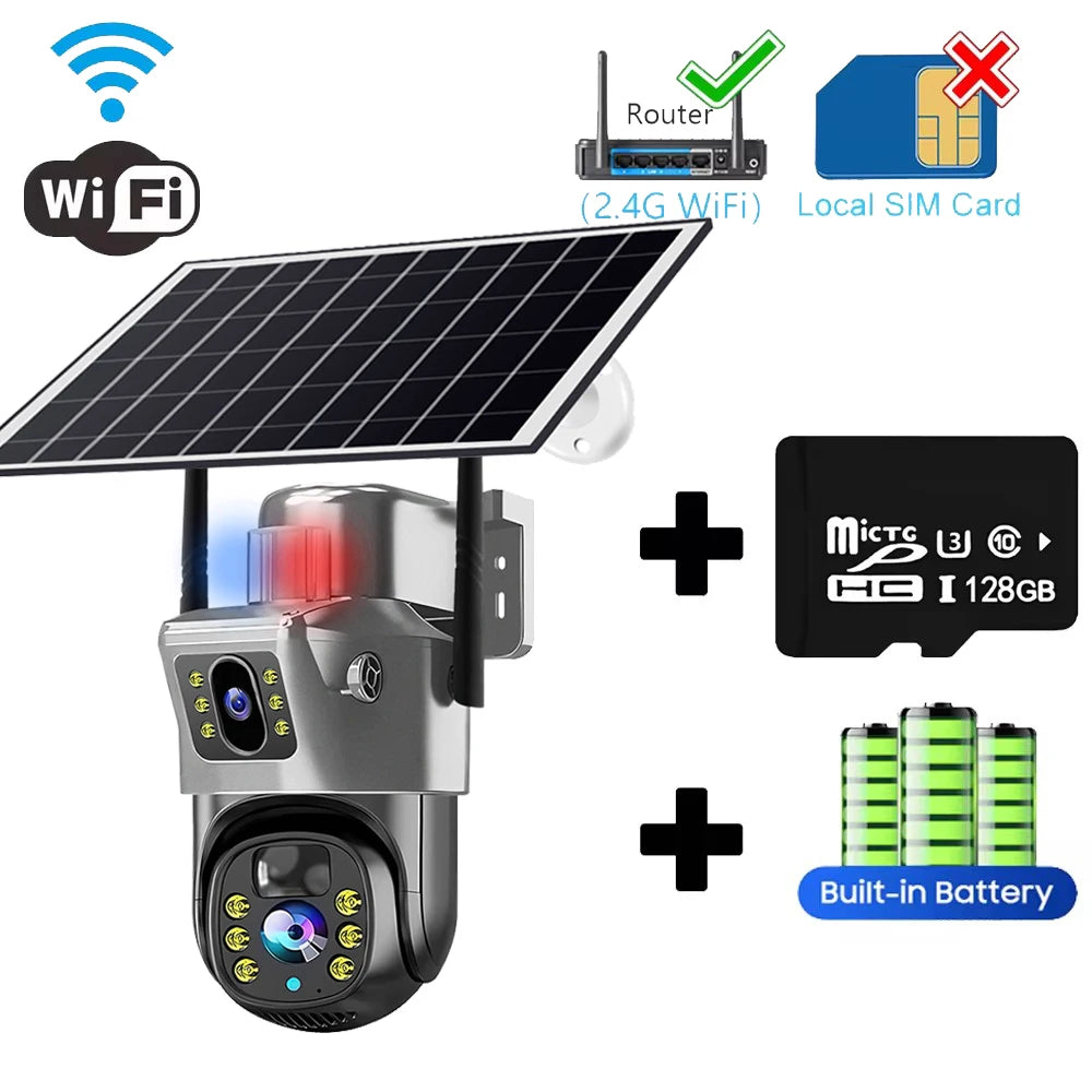 8MP HD Solar Camera WiFi 4G SIM Card 4K IP CCTV Cameras 360 Monitoring Video Surveillance AI PIR Human Detection Solar Powered