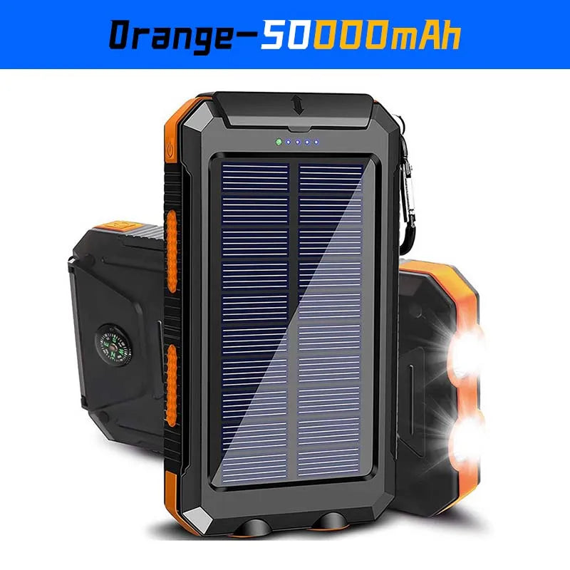 50000mAh Solar Power Bank Portable Charging Poverbank External Battery Charger Strong Light LDE for All Smartphones For Xiaomi