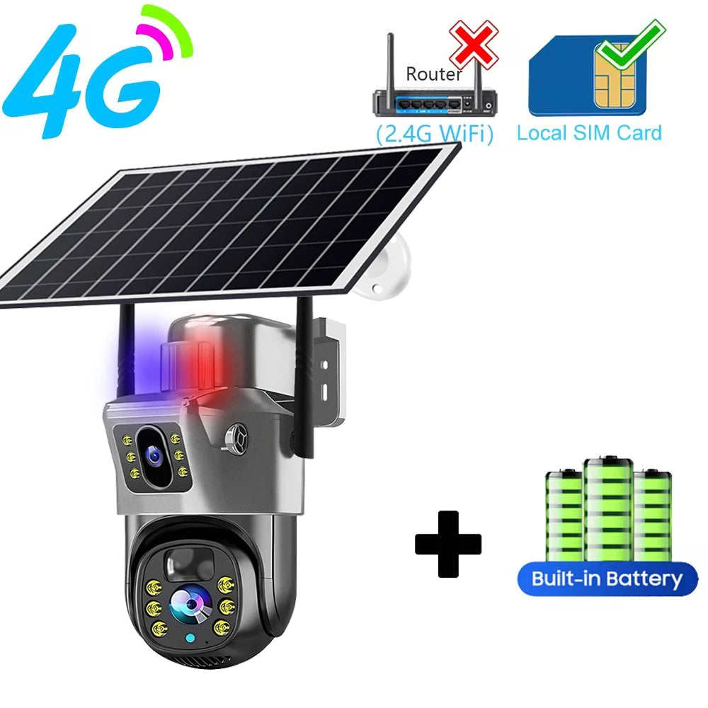8MP HD Solar Camera WiFi 4G SIM Card 4K IP CCTV Cameras 360 Monitoring Video Surveillance AI PIR Human Detection Solar Powered