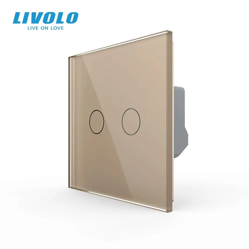 LIVOLO EU Standard Touch Sensor Wall Switch,2 Gang 1 Way Sensitive Control,Tempered Crystal Glass Panel for Home Improvement