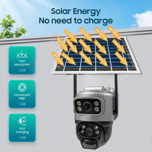 Solar Camera wifi 8MP Solar CCTV Outdoor Dual Lens Waterproof Low Power IP Security Camera Auto Tracking Wireless Security