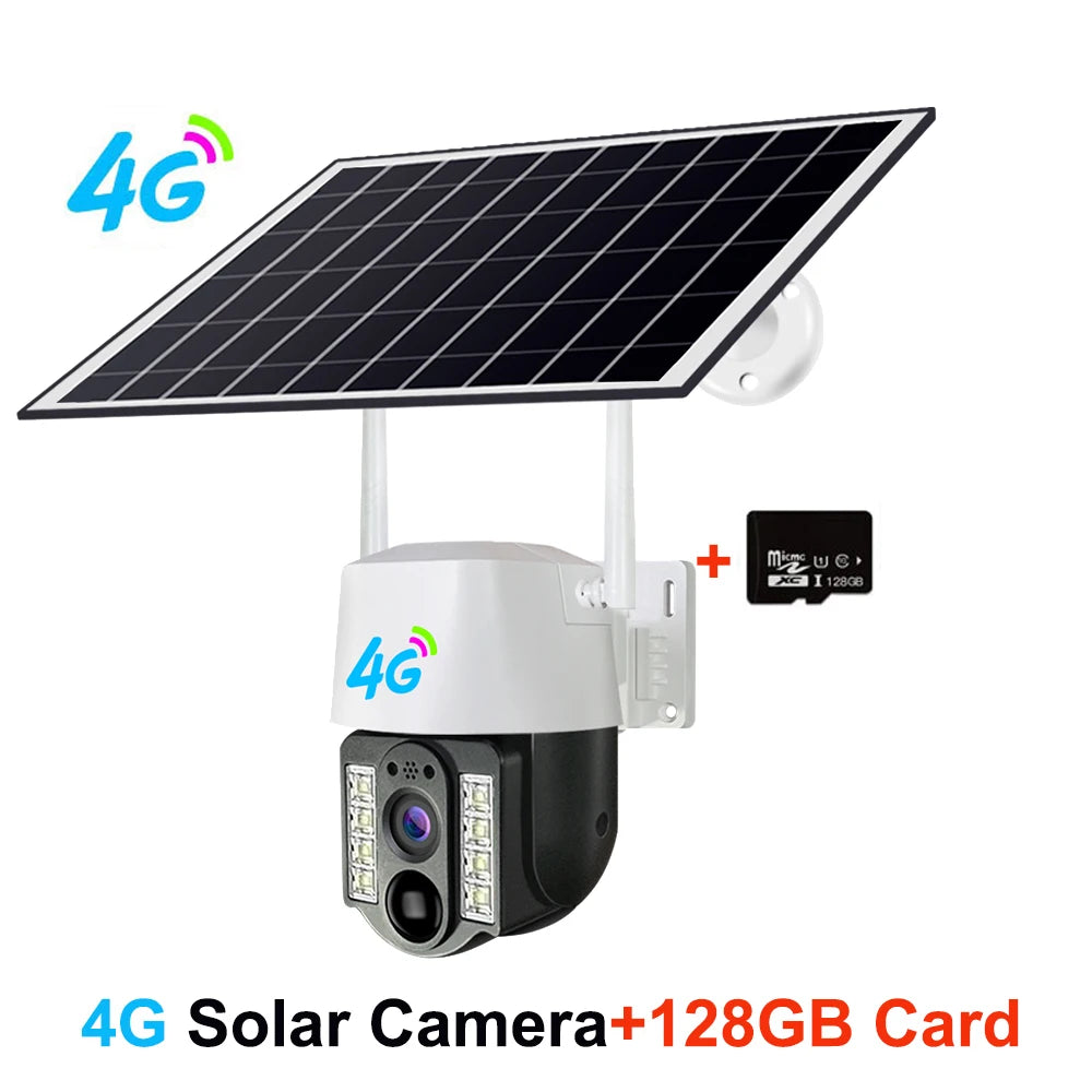 4G Sim Solar Camera Outdoor Wireless IP Camara Low Powered Battery PIR Motion Detection Waterproof CCTV Home Security Protection