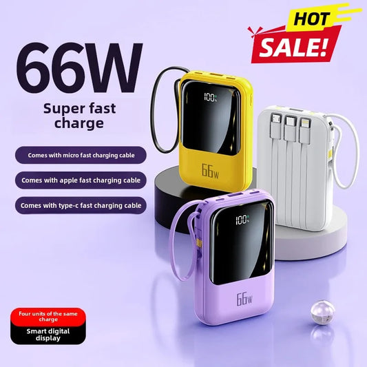 66W Fast Charging Mini Comes with Line Power Bank 20000 MAh Large Capacity Fast Charging Portable Mobile Power Supply for Xiaomi