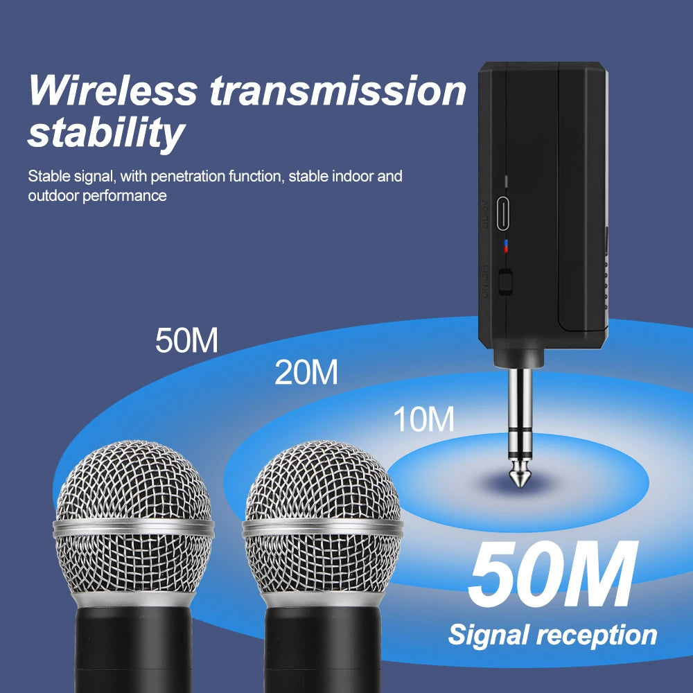 Wireless Microphone UHF Fixed Frequency 2 Channels Handheld Mic Micphone For Party Karaoke Professional Church Show Meeting