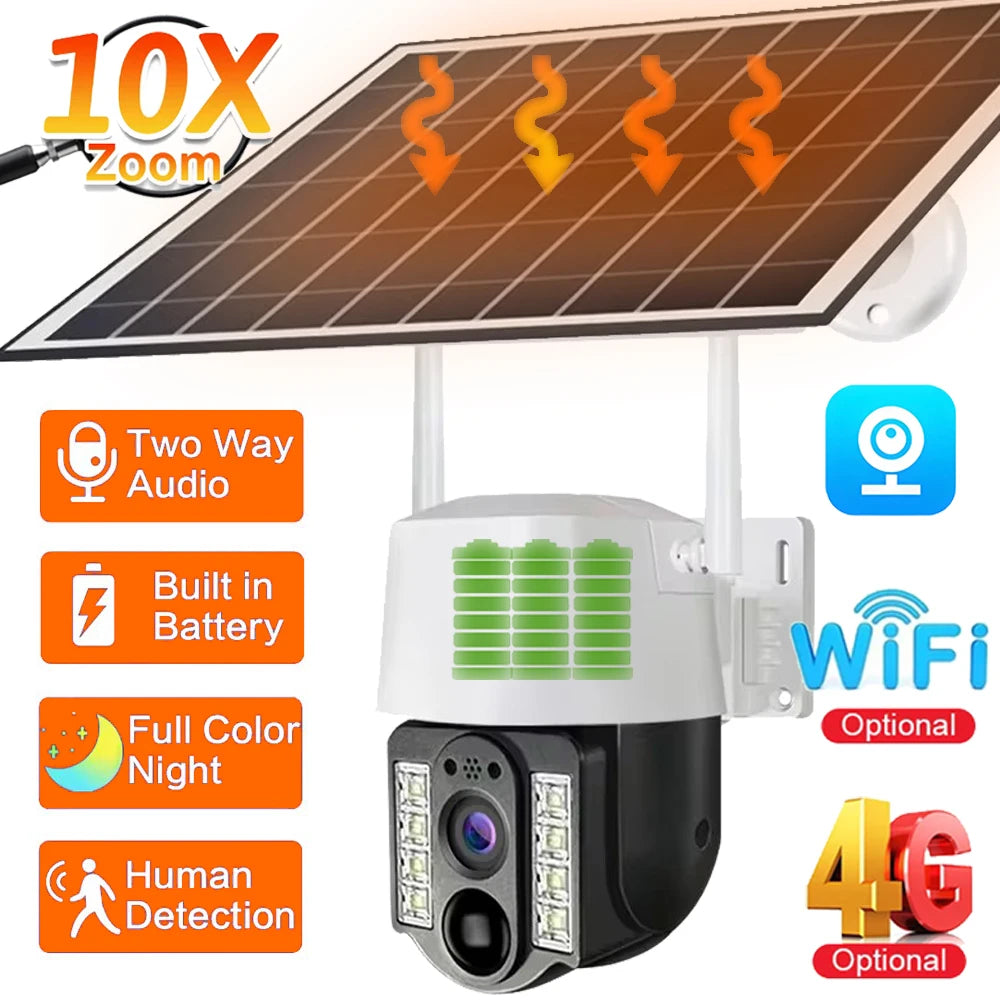 Solar Camera 4g sim WiFi Outdoor Waterproof 360° 5MP Auto Tracking Surveillance exterieur sans fil Home Security Protection CCTV