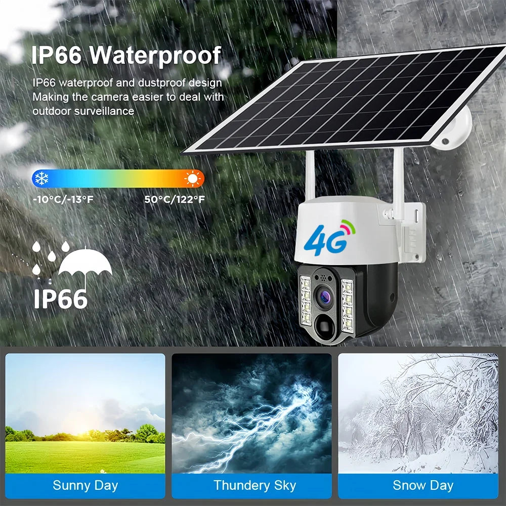 Solar Outdoor 4G Camera With 4G Sim Card Wireless IP Webcam Low Powered Battery Waterproof Smart Home Security Protection CCTV