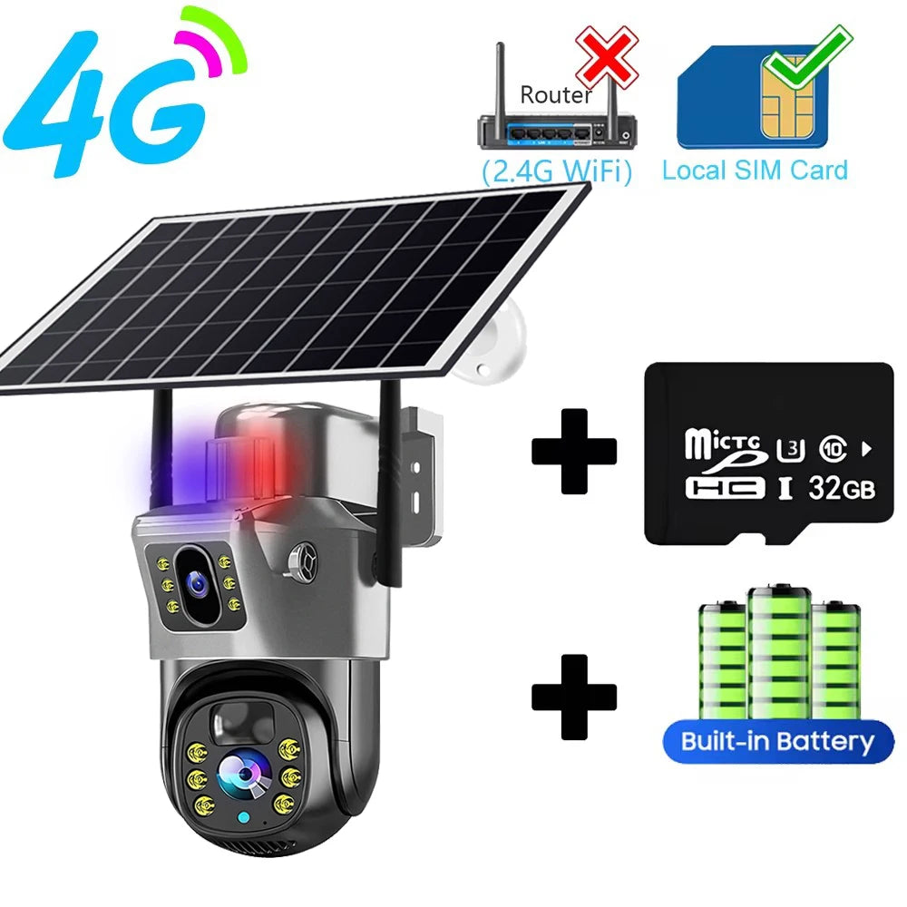8MP HD Solar Camera WiFi 4G SIM Card 4K IP CCTV Cameras 360 Monitoring Video Surveillance AI PIR Human Detection Solar Powered