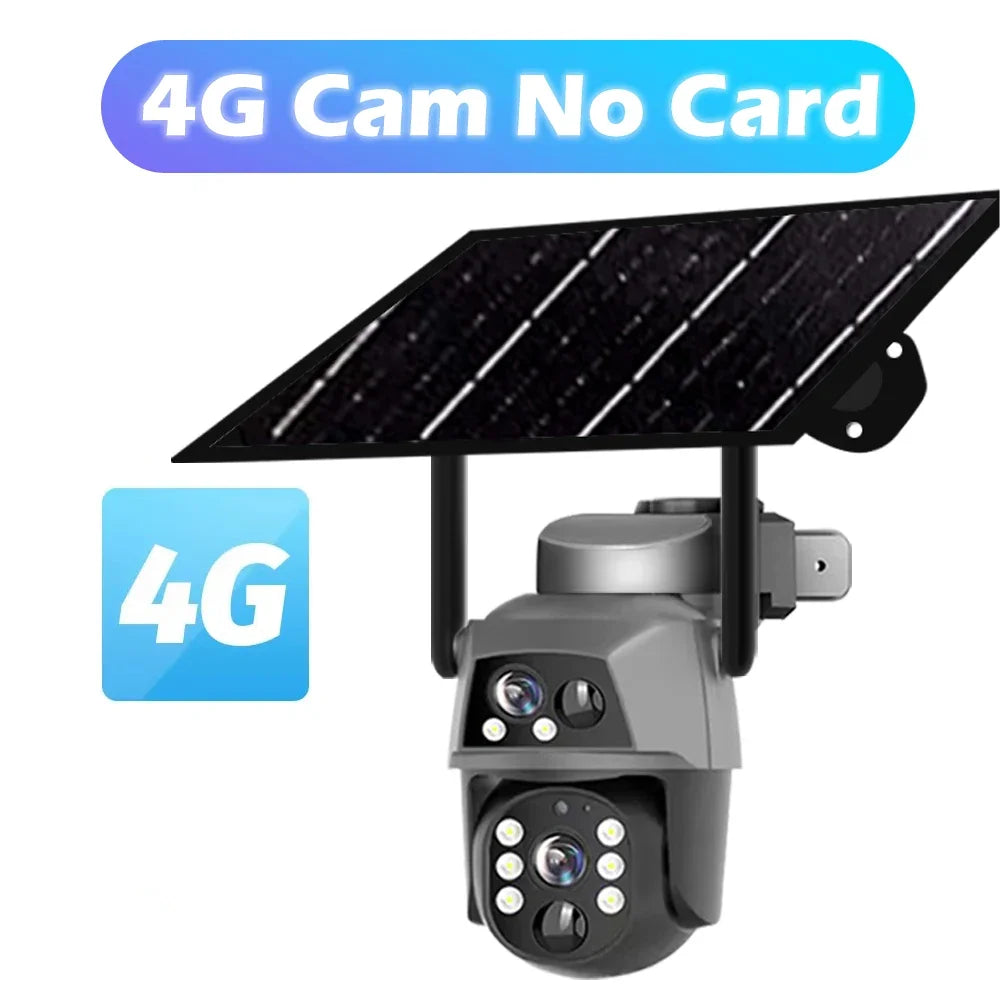 Solar Camera 4G Sim Outdoor Dual Lens 8MP 4K IP Camara With Solar Panel CCTV Security Built in Battery PIR Motion Detection Cam