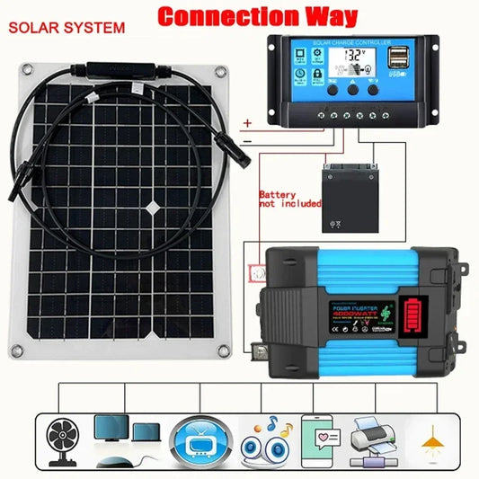 600W Portable Solar Inverter Kit Portable 4000W Solar Generator Kit | 12V Battery to 110V/220V AC Power – Ideal for RV, Camping