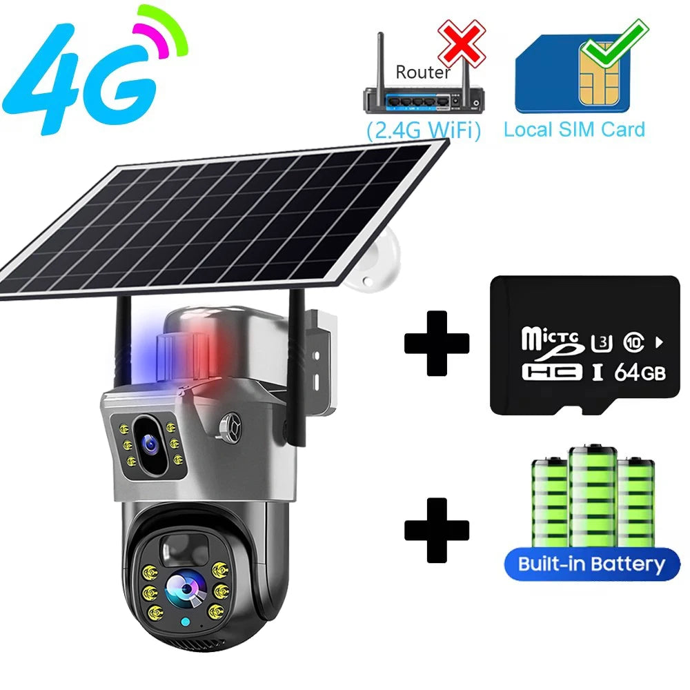 8MP HD Solar Camera WiFi 4G SIM Card 4K IP CCTV Cameras 360 Monitoring Video Surveillance AI PIR Human Detection Solar Powered