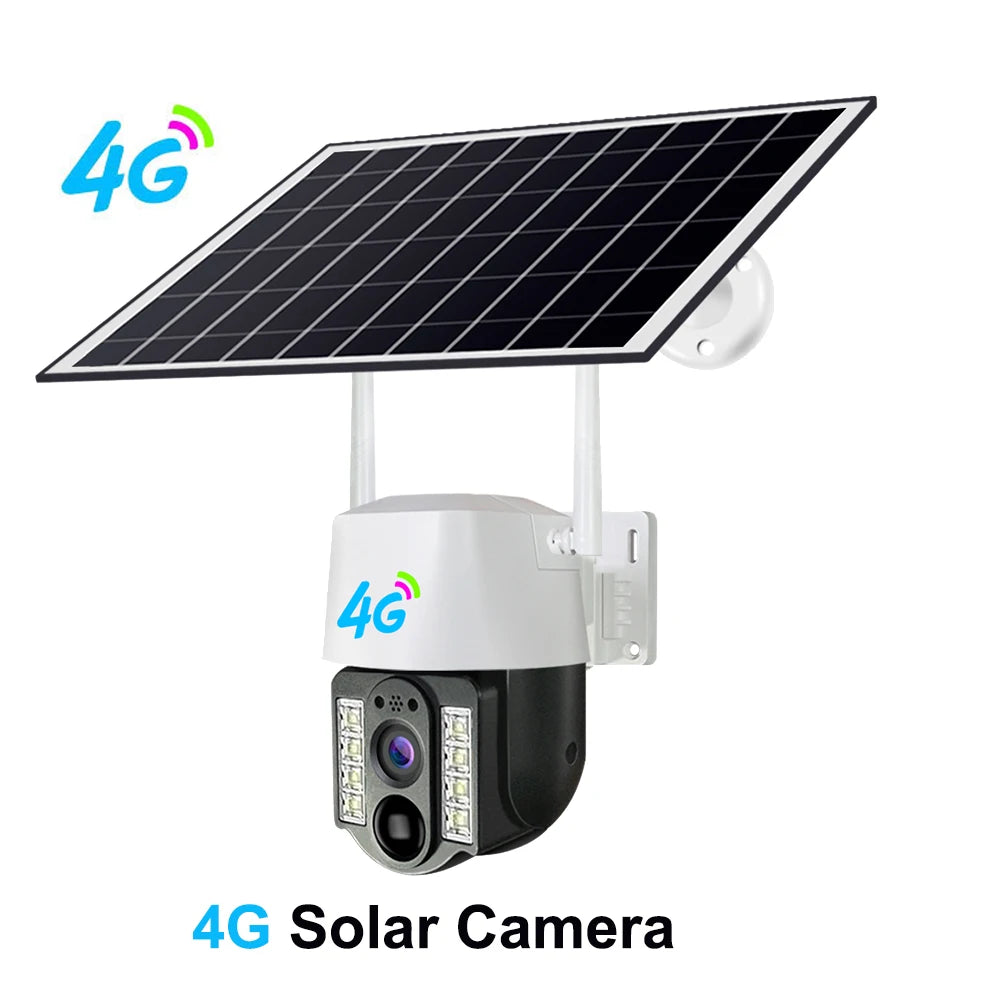4G Sim Solar Camera Outdoor Wireless IP Camara Low Powered Battery PIR Motion Detection Waterproof CCTV Home Security Protection