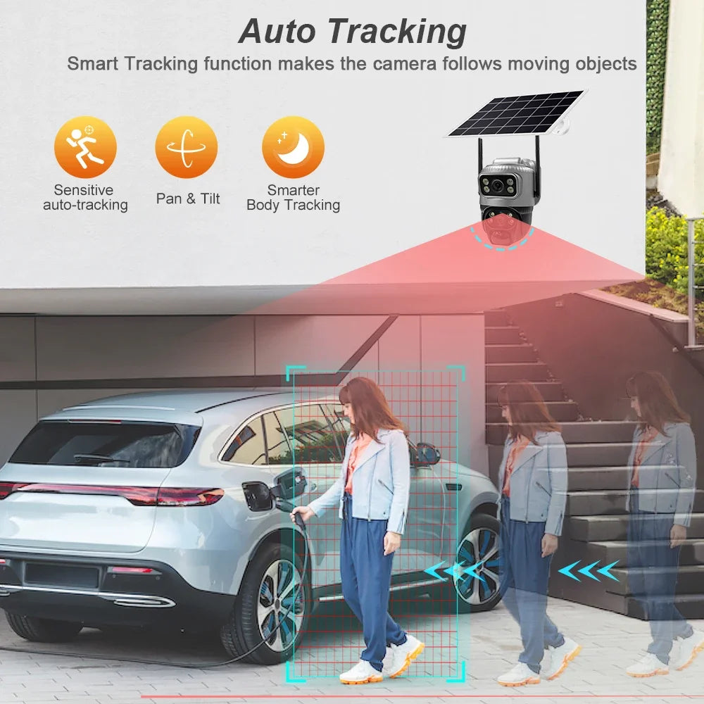 Solar Camera wifi 8MP Solar CCTV Outdoor Dual Lens Waterproof Low Power IP Security Camera Auto Tracking Wireless Security