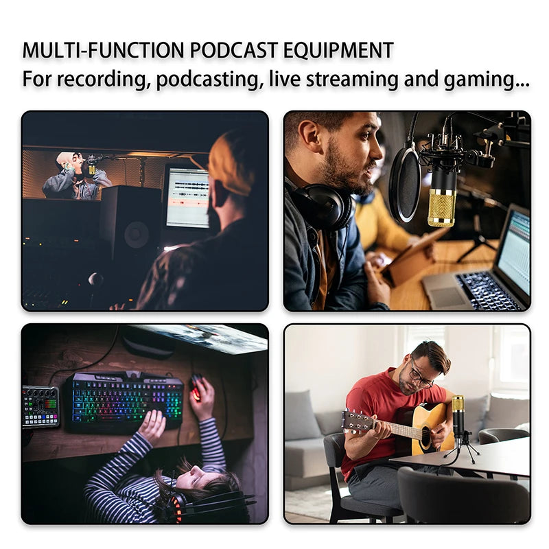 Podcast Equipment Bundle,Condenser Microphone with Tripod Stand and Professional Audio Mixer for Streaming Broadcast
